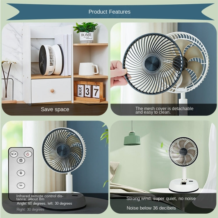 8-inch Portable Folding Telescopic Fan Can Shake Head with Timing & Remote Control(White 6000  mAh) - Electric Fans by buy2fix | Online Shopping UK | buy2fix