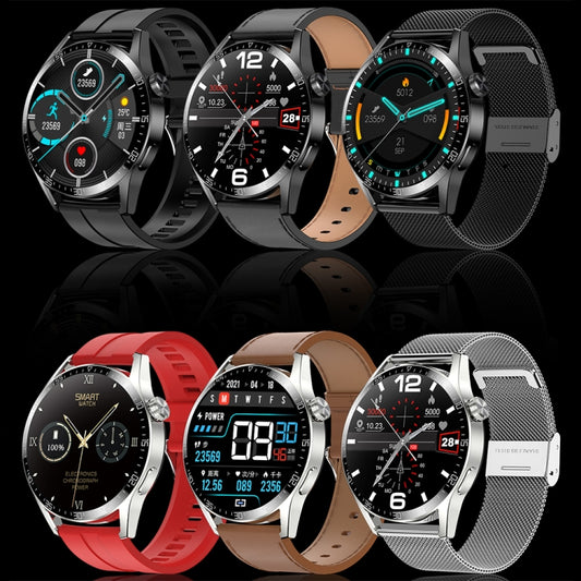 Sports Health Monitoring Waterproof Smart Call Watch With NFC Function, Color: Black-Black Leather+Black Silicone by buy2fix