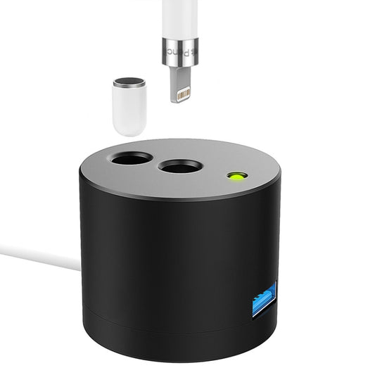 For Apple Pencil 1 USB Charging Adapter Metal Base With LED Indicator, Color: Black - Pencil Accessories by buy2fix | Online Shopping UK | buy2fix