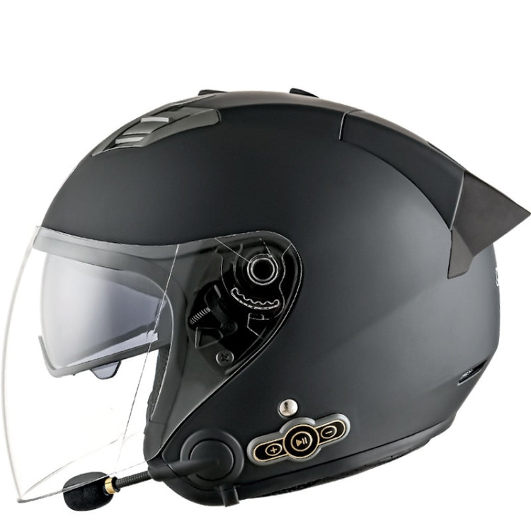 KUQIBAO Motorcycle Smart Bluetooth Sun Protection Double Lens Safety Helmet, Size: L(Matte Black+Black Tail) by KUQIBAO