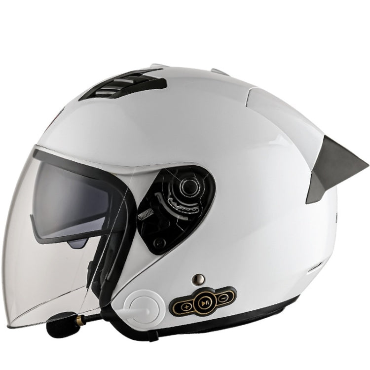 KUQIBAO Motorcycle Smart Bluetooth Sun Protection Double Lens Safety Helmet, Size: XL(White+Gray Tail) - Helmets by KUQIBAO | Online Shopping UK | buy2fix