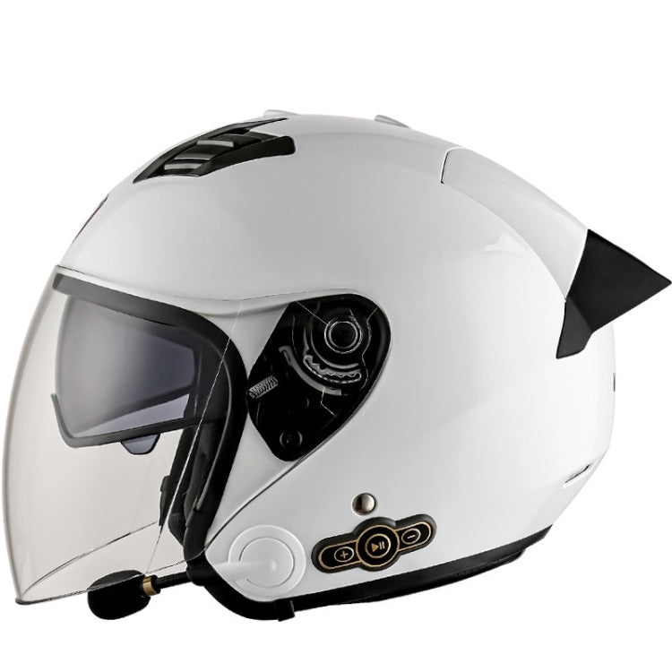 KUQIBAO Motorcycle Smart Bluetooth Sun Protection Double Lens Safety Helmet, Size: XXL(White+Black Tail) - Helmets by KUQIBAO | Online Shopping UK | buy2fix