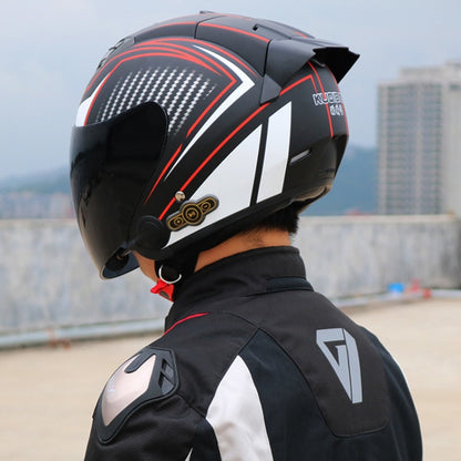 KUQIBAO Motorcycle Smart Bluetooth Sun Protection Double Lens Safety Helmet, Size: XXL(Glossy Black Phantom Fiber) - Helmets by KUQIBAO | Online Shopping UK | buy2fix