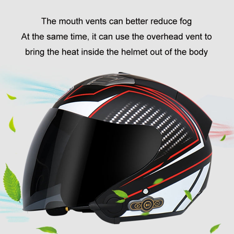 KUQIBAO Motorcycle Smart Bluetooth Sun Protection Double Lens Safety Helmet, Size: XL(Bright Black Phantom Fiber+Black Tail) - Helmets by KUQIBAO | Online Shopping UK | buy2fix