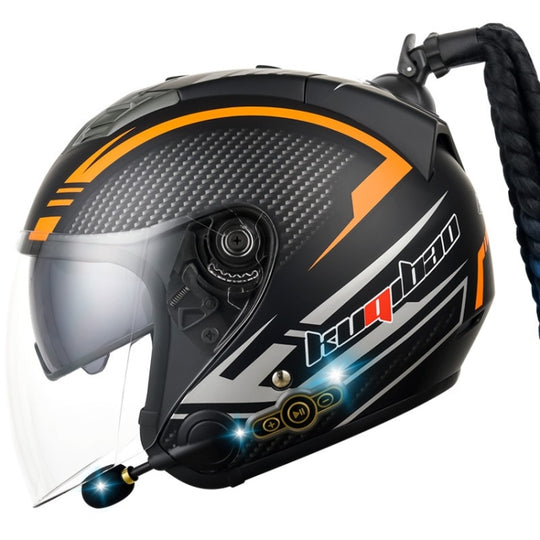 KUQIBAO Motorcycle Bluetooth Headset Double Lens Helmet With Braid, Size: L(Fruits Black Phantom Fiber)