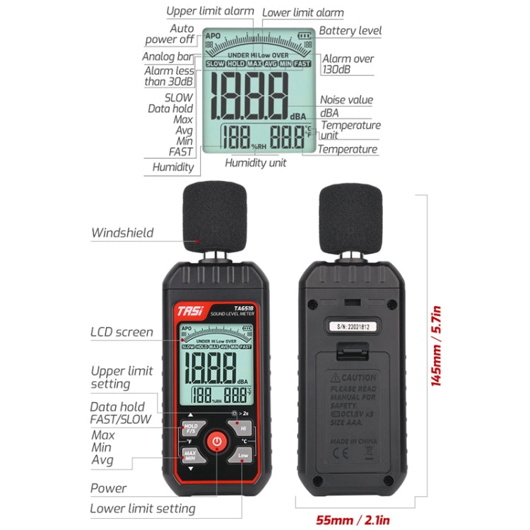 TASI TA651A Household Noise Tester Decibel Device - Light & Sound Meter by TASI | Online Shopping UK | buy2fix