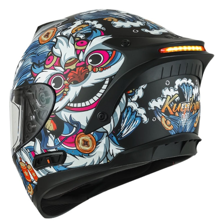 KUQIBAO Motorcycle Dual Lens Anti-Fog Helmet With LED Light, Size: M(Matte Black Wake Lion) - Helmets by KUQIBAO | Online Shopping UK | buy2fix