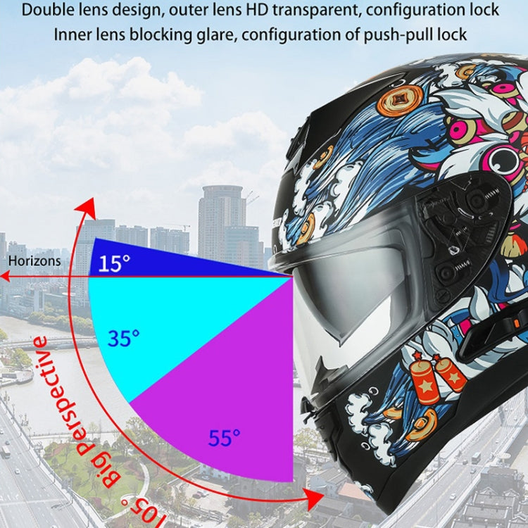 KUQIBAO Motorcycle Dual Lens Anti-Fog Helmet With LED Light, Size: L(Matte Black Wake Lion) - Helmets by KUQIBAO | Online Shopping UK | buy2fix