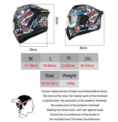 KUQIBAO Motorcycle Dual Lens Anti-Fog Helmet With LED Light, Size: M(Matte Black Wake Lion) - Helmets by KUQIBAO | Online Shopping UK | buy2fix