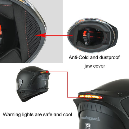 KUQIBAO Motorcycle Dual Lens Anti-Fog Helmet With LED Light, Size: M(Matte Black Wake Lion) - Helmets by KUQIBAO | Online Shopping UK | buy2fix