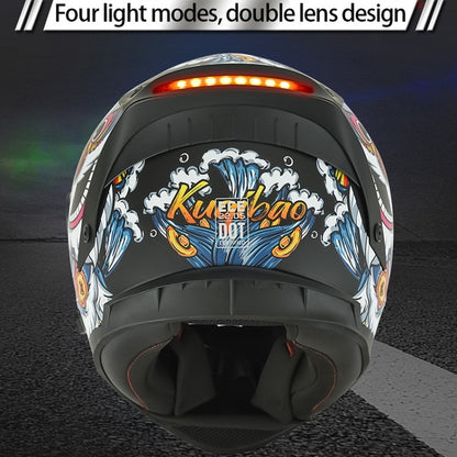 KUQIBAO Motorcycle Dual Lens Anti-Fog Helmet With LED Light, Size: L(Matte Black Wake Lion) - Helmets by KUQIBAO | Online Shopping UK | buy2fix