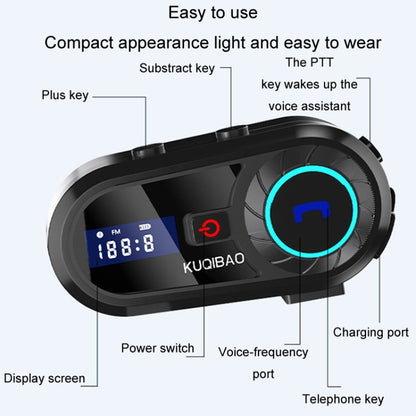 KUQIBAO Motorcycle Helmet Waterproof Bluetooth Headset With Screen(Soft Microphone) - Motorcycle Walkie Talkie by KUQIBAO | Online Shopping UK | buy2fix