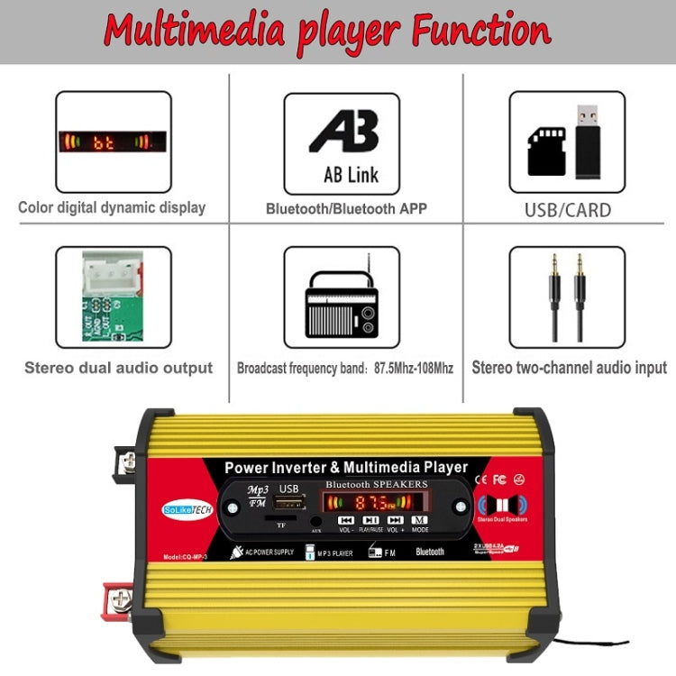 SOLIKE TECH 300W Modified Sine Wave Inverter with Bluetooth MP3/FM Multimedia Player 12V to 220V - Modified Square Wave by buy2fix | Online Shopping UK | buy2fix