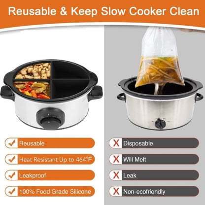 For Crockpot 6QT Slow Cooker Silicone Liners Divider Reusable Leak Proof Mats, Spec: Black 3 Compartments - Kitchen Machine Accessories by buy2fix | Online Shopping UK | buy2fix