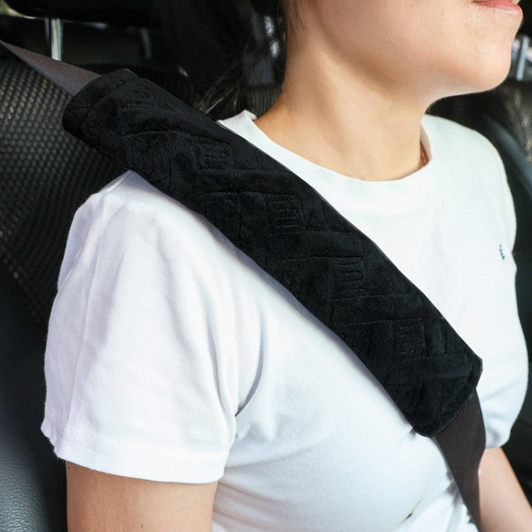 1pair Car Plush Seat Belt Embroidered Shoulder Pad Cover(Black) - Seat Belts & Padding by buy2fix | Online Shopping UK | buy2fix