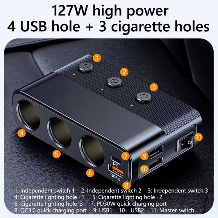 Car Cigarette Lighter USB3.0/PD Interface 128W Car Charger(C28) - Car Charger by buy2fix | Online Shopping UK | buy2fix
