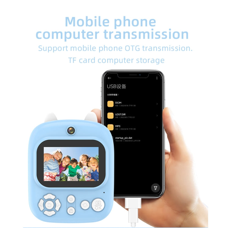 1200W Pixel 2.4 Inch Display Children Print Instant Camera 32G+Card Reader Blue by buy2fix