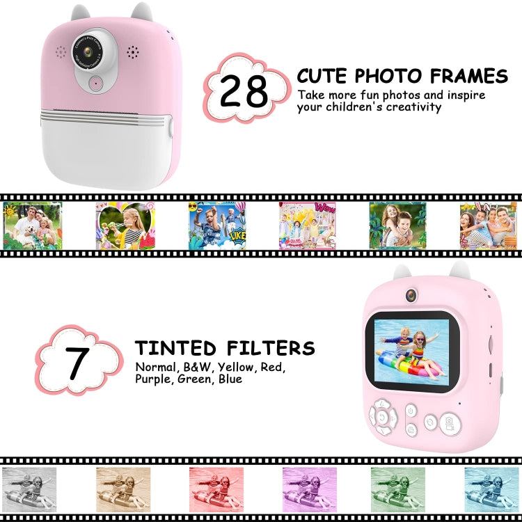 1200W Pixel 2.4 Inch Display Children Print Instant Camera 32G+Card Reader Blue by buy2fix