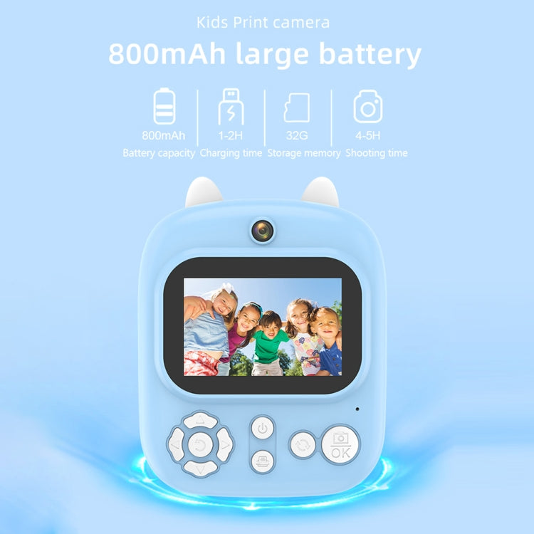 1200W Pixel 2.4 Inch Display Children Print Instant Camera 32G+Card Reader Blue by buy2fix