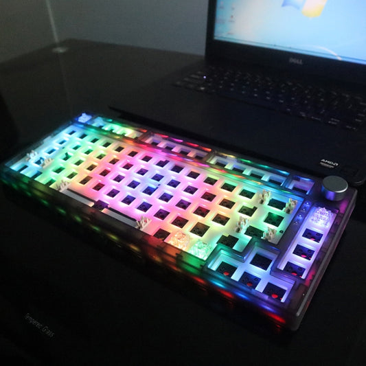 82 Keys Bluetooth Wireless 3-mode RGB Hot-plug Customized Mechanical Keyboard Kit(Black Transparent) by buy2fix
