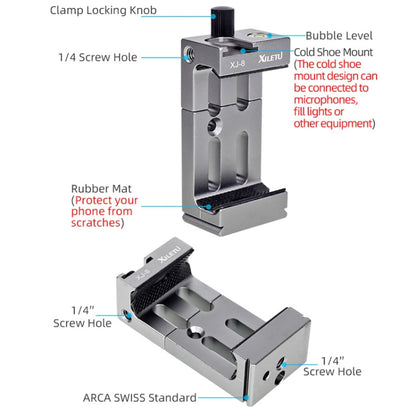 XILETU XJ-8 Aluminum Alloy Camera Head Tripod Mobile Phone Clip(Titanium) - Other Accessories by XILETU | Online Shopping UK | buy2fix