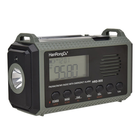 HanRongda HRD-905 Solar Charging LED Lighting Generation Disaster Prevention Emergency Full Band Radio(Army Green) by HanRongda