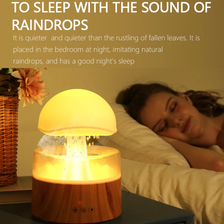 500ml Rain Humidifier Mushroom Cloud Colorful Night Lamp Aromatherapy Machine With Remote Control, Style: USB Direct Plug(Wood Grain) - Air Purifiers & Accessories by buy2fix | Online Shopping UK | buy2fix