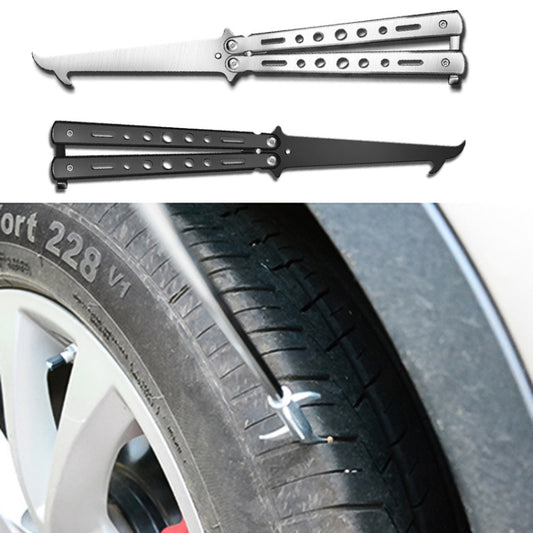 Folding Stone Clearing Hook Safety Hammer Portable Car Tire Cleaning Tool Set(Silver) by buy2fix