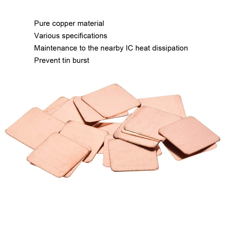 20pcs Laptop Cooling Copper Heat Sink Thermal Conductive Tabs Cell Phone Computer Graphics Card Heat Sinks 15x15x0.3mm by buy2fix