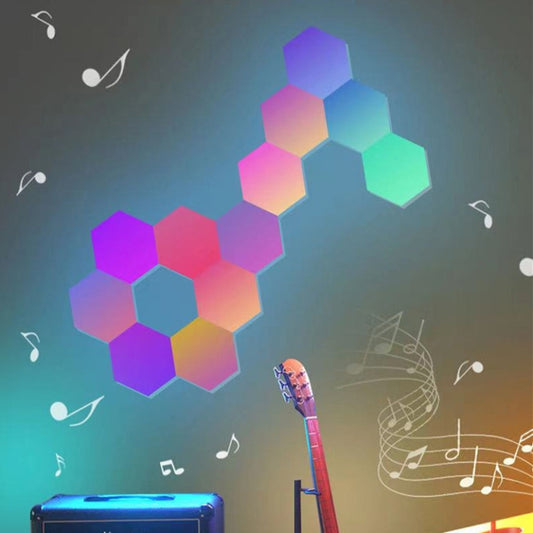 10pcs/set RGB Symphony Hexagon Lights DIY Bedside Ambient Wall Lamp Smart Honeycomb Light(Bluetooth APP) by buy2fix