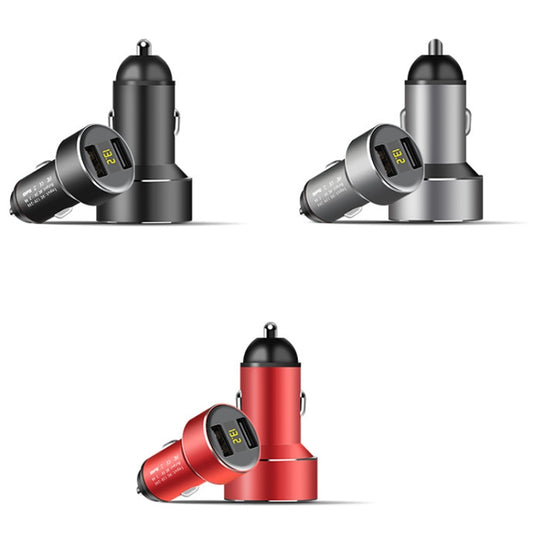 Mini Multifunctional Dual USB Digital Display Car Charger(Red) by buy2fix