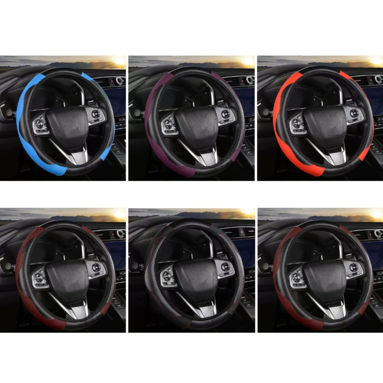 38cm Carbon Fiber Elastic Leather Without Inner Ring Car Steering Wheel Cover, Color: Blue by buy2fix