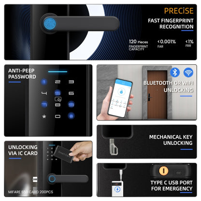 C91 Tuya Smart WiFi Password Fingerprint Electronic Door Lock(Bronze) by buy2fix