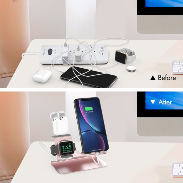 For IPhone / AirPods / Apple Watch Series AhaStyle 3 In 1 Aluminum Alloy Stand(Rose Gold) - Desktop Holder by AhaStyle | Online Shopping UK | buy2fix