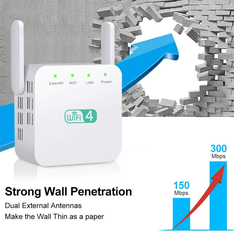 2.4G 300M Wi-Fi Amplifier Long Range WiFi Repeater Wireless Signal Booster US Plug Black - Broadband Amplifiers by buy2fix | Online Shopping UK | buy2fix