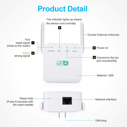 2.4G 300M Wi-Fi Amplifier Long Range WiFi Repeater Wireless Signal Booster US Plug Black - Broadband Amplifiers by buy2fix | Online Shopping UK | buy2fix