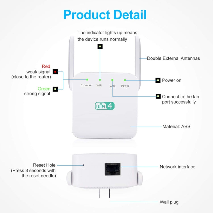 2.4G 300M Wi-Fi Amplifier Long Range WiFi Repeater Wireless Signal Booster EU Plug Black - Broadband Amplifiers by buy2fix | Online Shopping UK | buy2fix