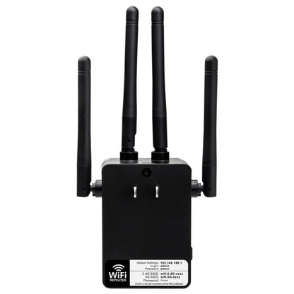 5G/2.4G 1200Mbps WiFi Range Extender WiFi Repeater With 2 Ethernet Ports US Plug Black - Broadband Amplifiers by buy2fix | Online Shopping UK | buy2fix