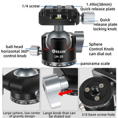 BEXIN RC254+LH-28 Carbon Fiber Portable Folding Tripod SLR Camera Low Gravity Center Gimbal Photography Bracket - Tripods by BEXIN | Online Shopping UK | buy2fix