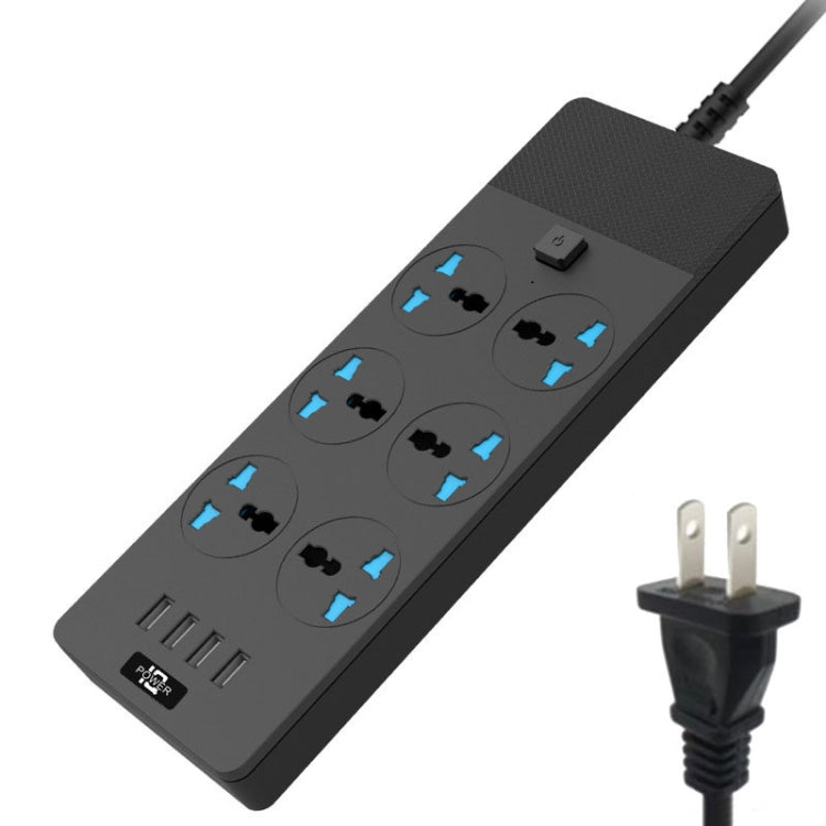 TB-T12 3000W 2m 4-USB Ports + 6-Jacks Multifunctional Flame-Retardant Socket With Switch(US Plug) - Extension Socket by buy2fix | Online Shopping UK | buy2fix