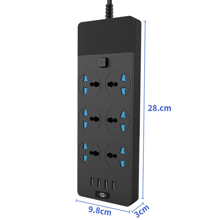 TB-T12 3000W 2m 4-USB Ports + 6-Jacks Multifunctional Flame-Retardant Socket With Switch(EU Plug) - Extension Socket by buy2fix | Online Shopping UK | buy2fix