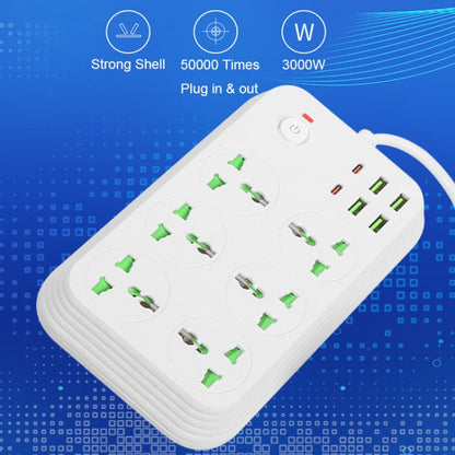 T24 2m 3000W 6 Plugs + PD + 4-USB Ports Multifunctional Flame-Retardant Socket With Switch(US Plug) - Extension Socket by buy2fix | Online Shopping UK | buy2fix