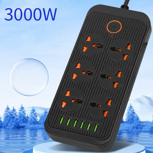 A07 2m 3000W 6 Plugs + 6-USB Ports Multifunctional Flame-retardant Socket with Switch(UK Plug) by buy2fix