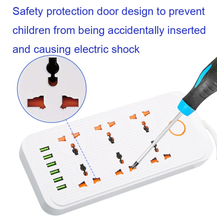 A07 2m 3000W 6 Plugs + 6-USB Ports Multifunctional Flame-retardant Socket with Switch(UK Plug) - Extension Socket by buy2fix | Online Shopping UK | buy2fix