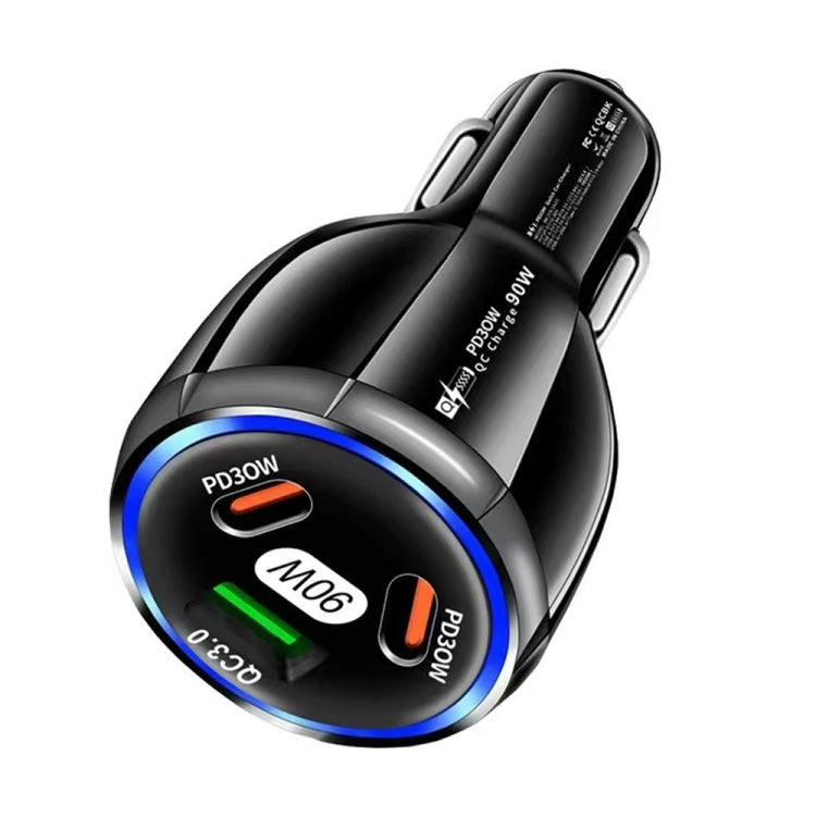 90W Super Fast Charging USB-C Car Charger Dual PD 30W+QC3.0 Charging Station(Black) by buy2fix