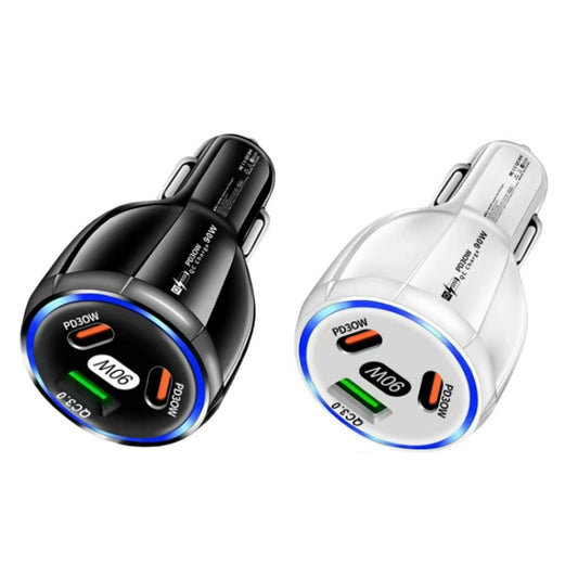 90W Super Fast Charging USB-C Car Charger Dual PD 30W+QC3.0 Charging Station(White) by buy2fix