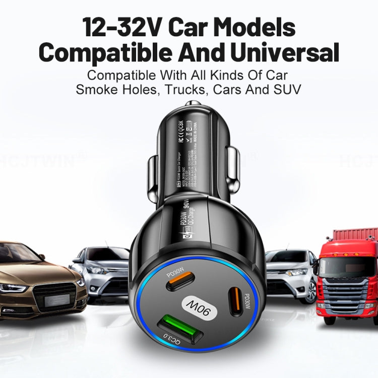 90W Super Fast Charging USB-C Car Charger Dual PD 30W+QC3.0 Charging Station(Black) by buy2fix