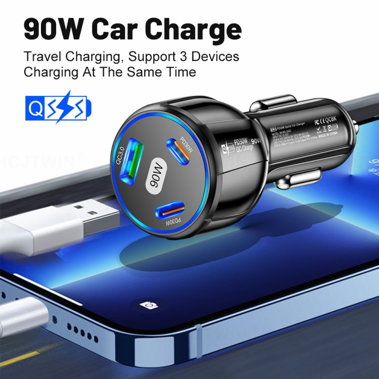 90W Super Fast Charging USB-C Car Charger Dual PD 30W+QC3.0 Charging Station(Black) by buy2fix