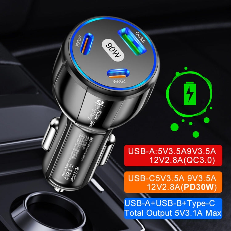 90W Super Fast Charging USB-C Car Charger Dual PD 30W+QC3.0 Charging Station(Black) by buy2fix