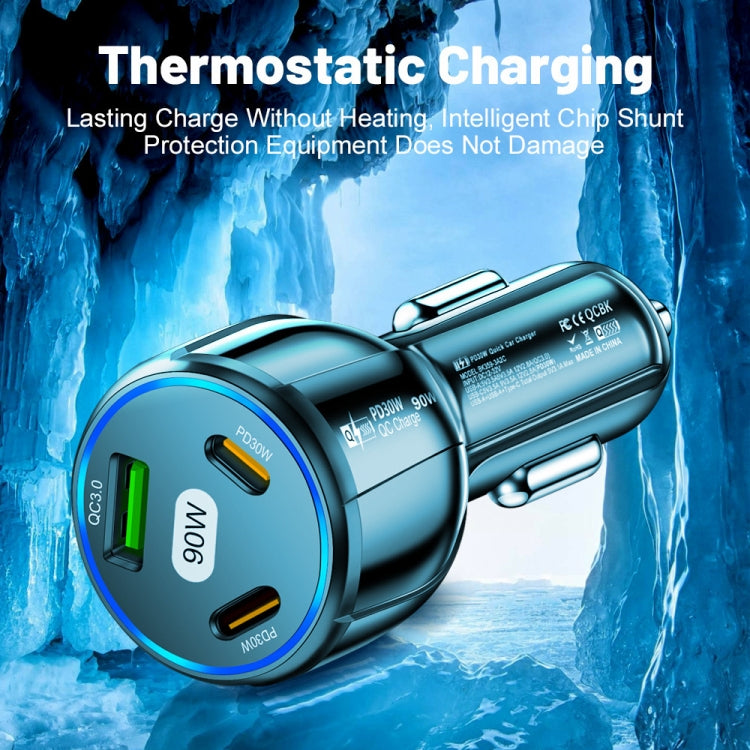 90W Super Fast Charging USB-C Car Charger Dual PD 30W+QC3.0 Charging Station(Black) by buy2fix